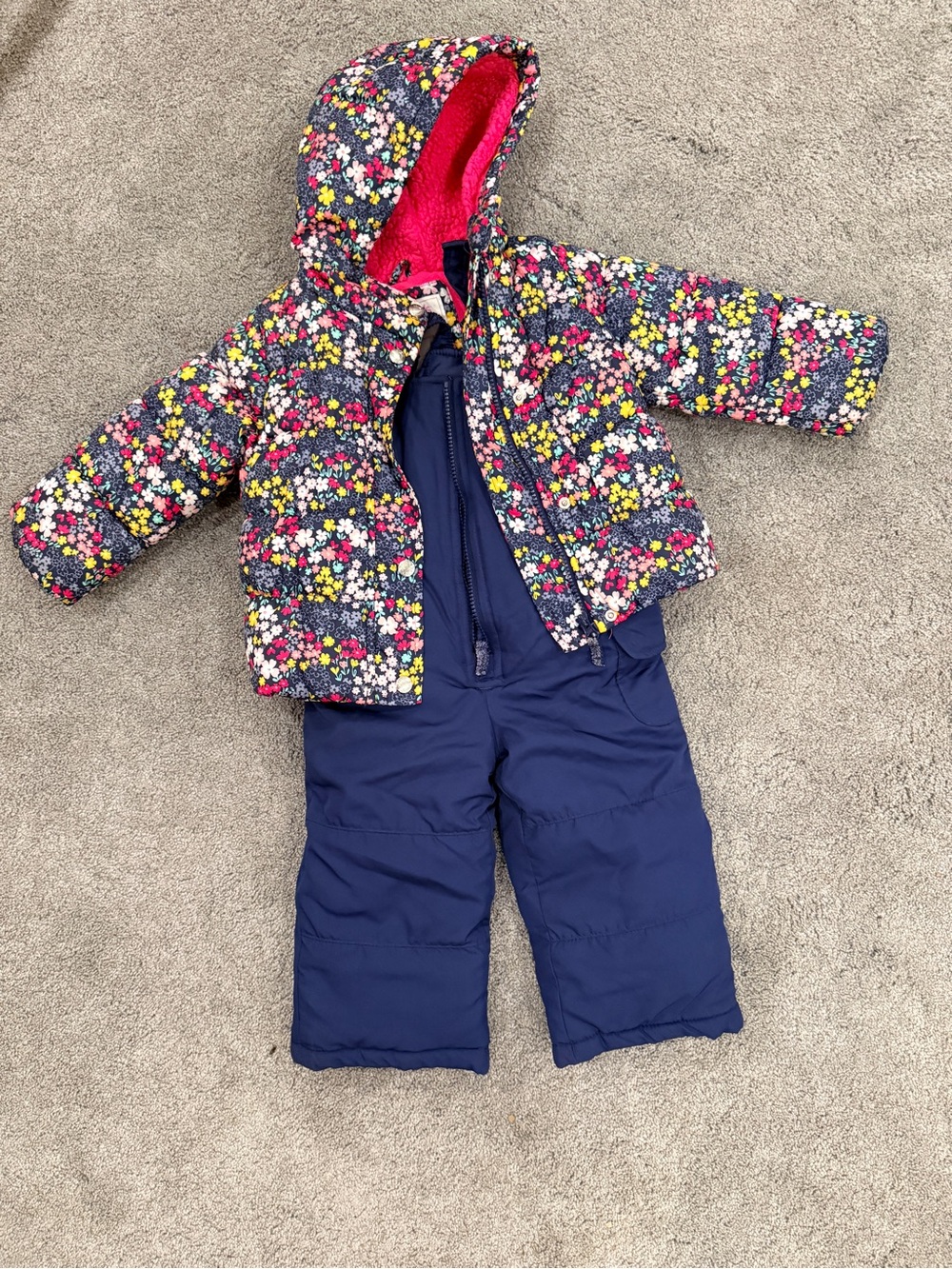 Carter's Floral Winter Coat and and Navy Snow-bib (24 months)
